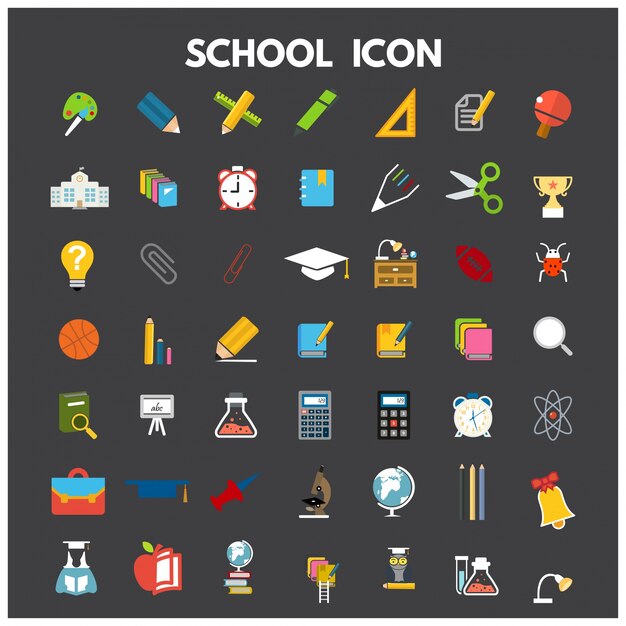 Set of flat school icons