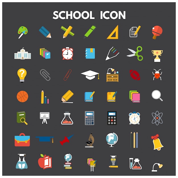 Set of flat school icons