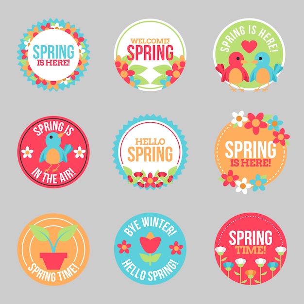 Free vector set of flat spring badges