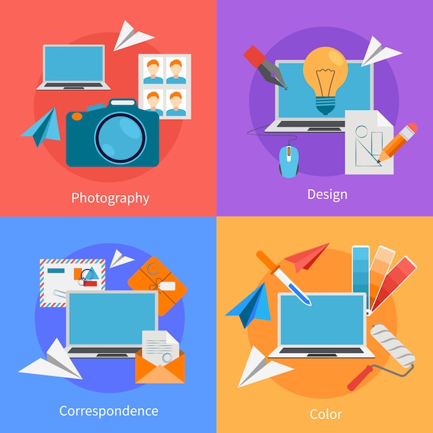 Set of flat square background design concept