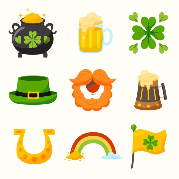 Free vector set of flat st. patrick's day elements