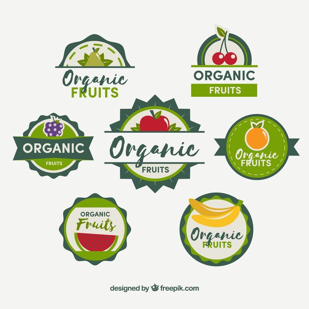 Набор плоских наклеек с органическими фруктами