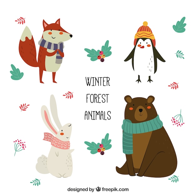 Free vector set of flat winter animals