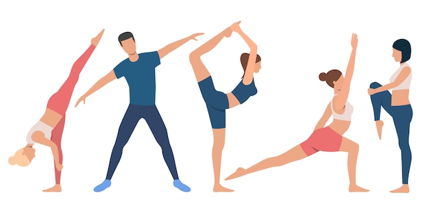 Free vector set of flexible people in various positions