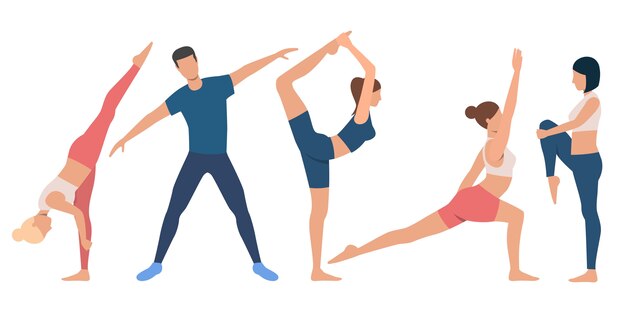 Set of flexible people in various positions