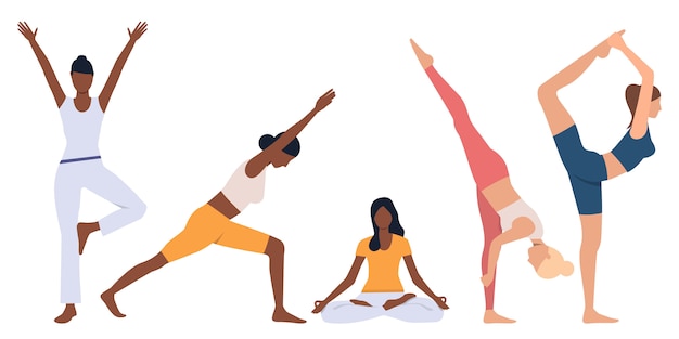 Set of flexible women practicing yoga