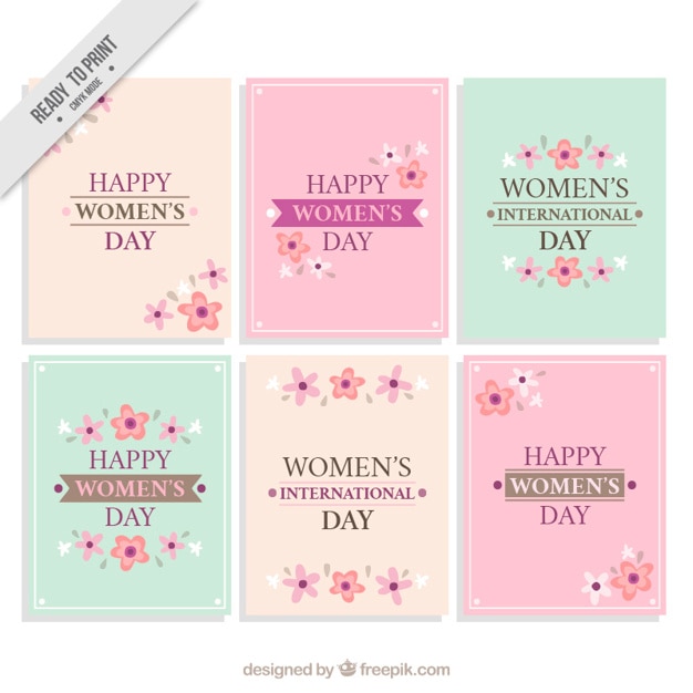 Free vector set of floral cards in pastel colors for women's day