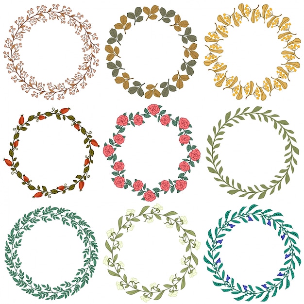 Free vector set of floral decorative wreaths