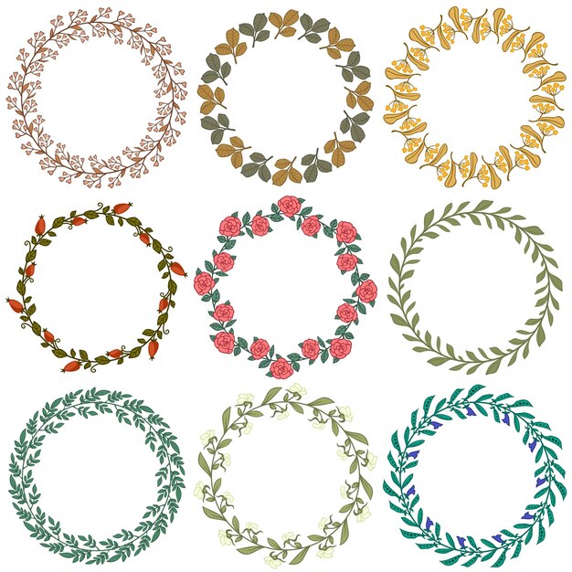 Free Vector | Beautiful floral wreath set