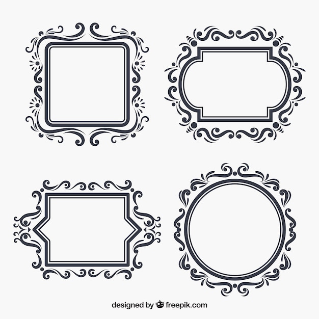 Set of floral frames in flat style