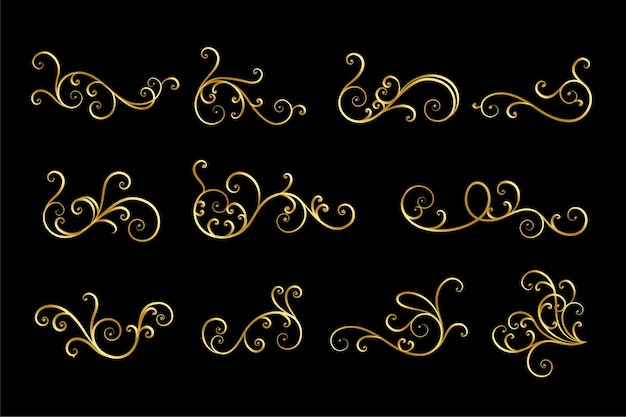 Set of floral ornaments in golden colors