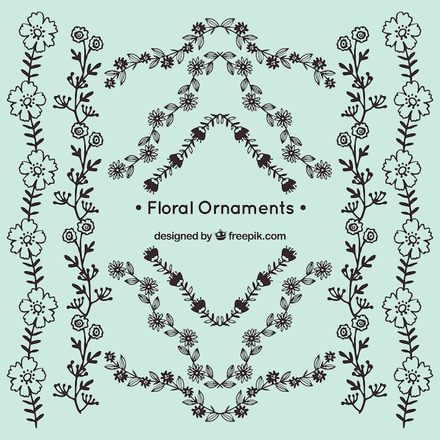 Free vector set of floral ornaments in hand drawn style