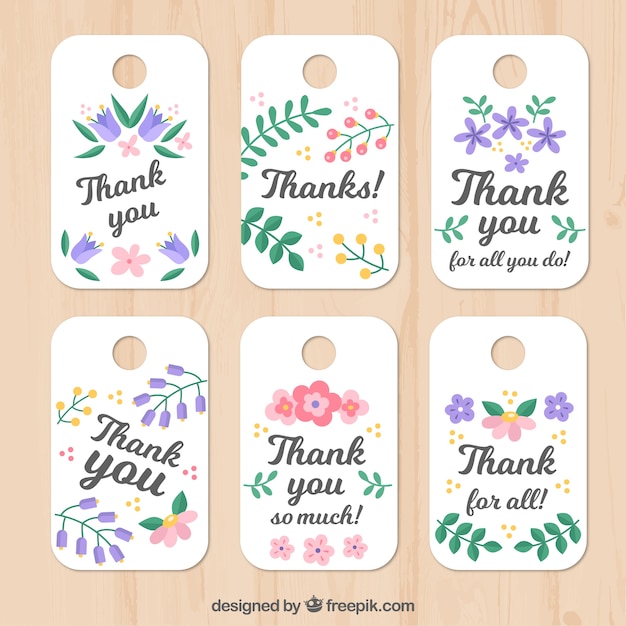 Free vector set of floral thank you tags