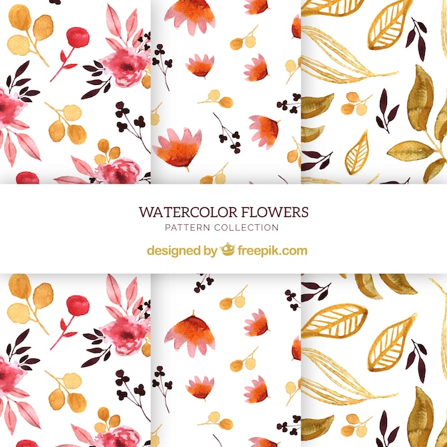 Free vector set of flower patterns in watercolor style