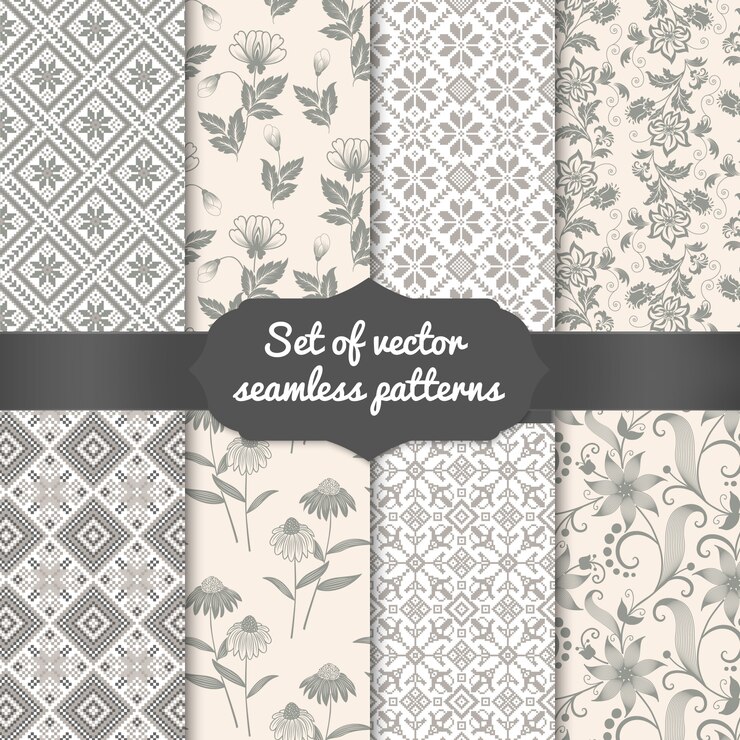 Free Vector set of flower seamless pattern backgrounds. elegant textures for backgrounds, wallpapers etc.