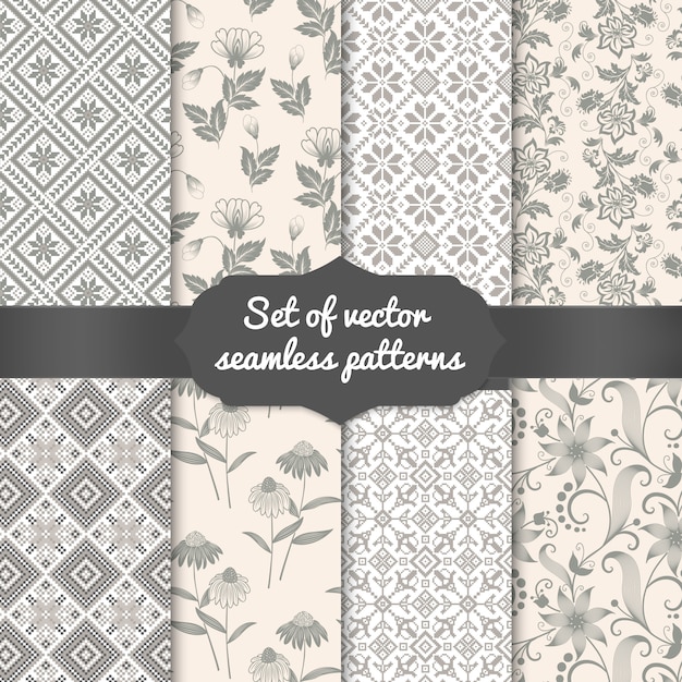 Set of flower seamless pattern backgrounds. Elegant textures for backgrounds, wallpapers etc.