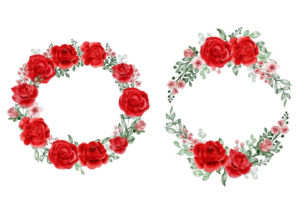 Set of flower wreath freedom rose red and leaves