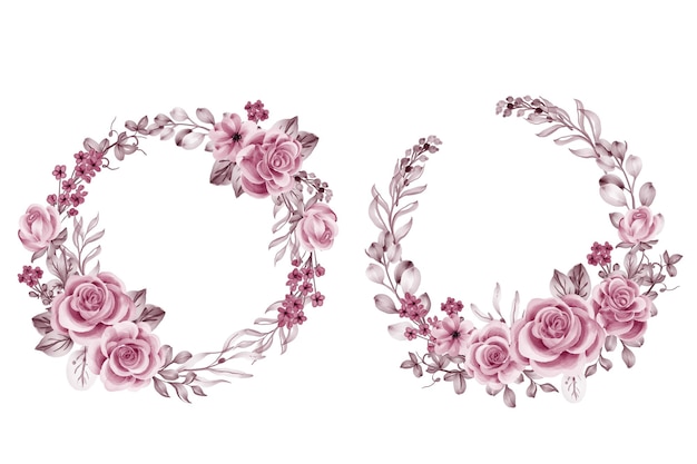 꽃 화환 장미 핑크 골드와 잎 세트