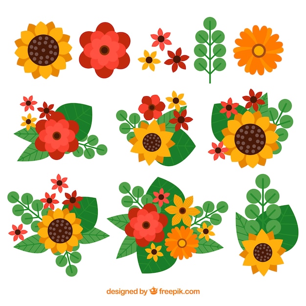 Free vector set of flowers in flat style