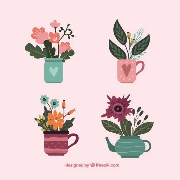 Set of flowers in hand drawn style