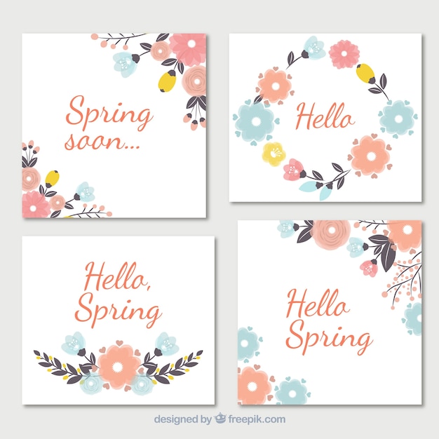 Set of flowery cards in pastel tones