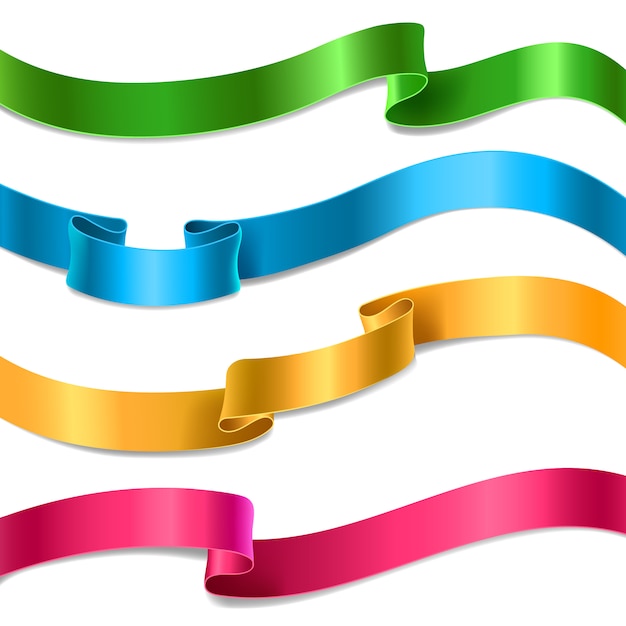 Free vector set of flowing satin or silk ribbons in different colors.