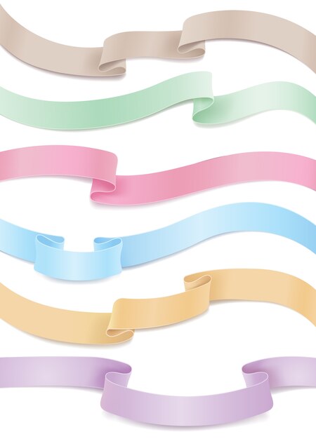 Set of flowing satin or silk ribbons in pastel shades. Horizontal design elements for sale