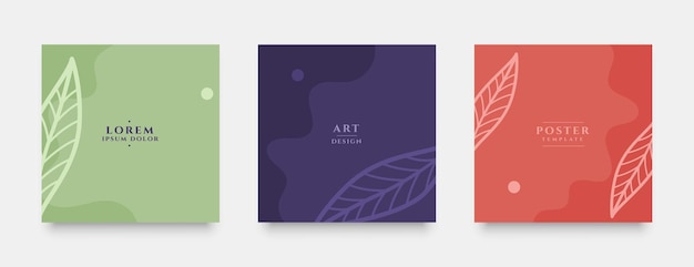 Set of fluid minimal style social media card banners with leaf design