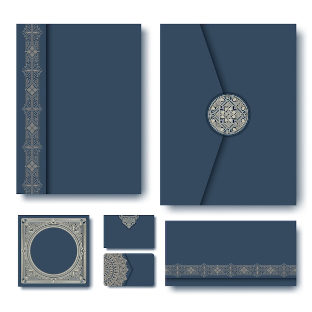 Set of folders with vintage geometric frames