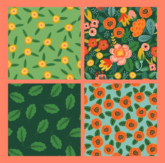 Set of Folk floral seamless patterns.