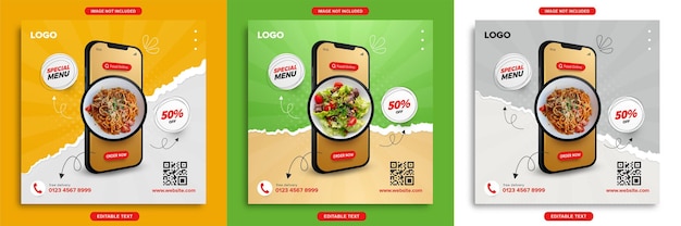 Set of food social media post promotion on mobile banner template