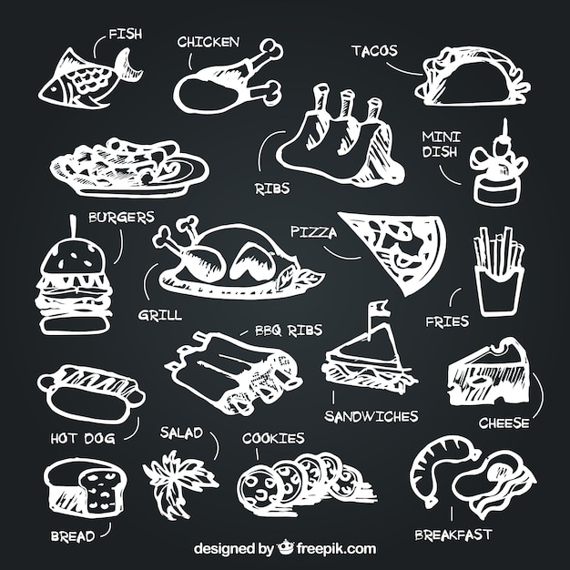 Free vector set of food with description in chalk style