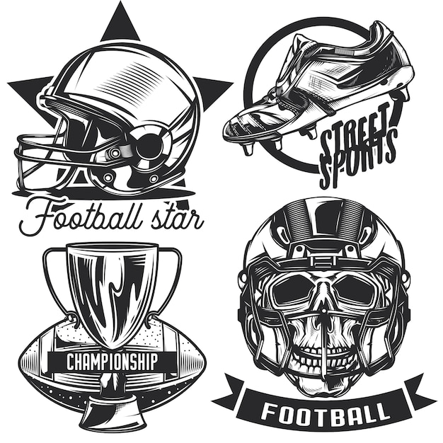 Set of football emblems, labels, badges, logos. Isolated on white