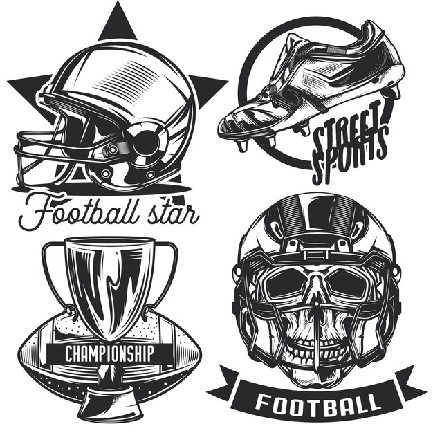 Set of football emblems, labels, badges, logos. Isolated on white