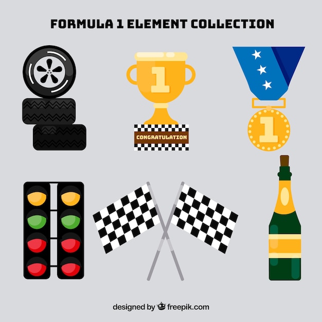 Set of formula 1 elements in flat style