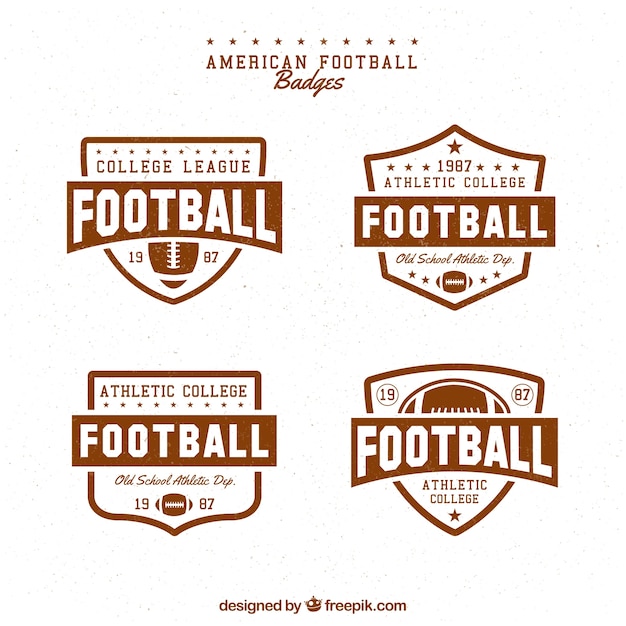 Set of four american football badges in retro style