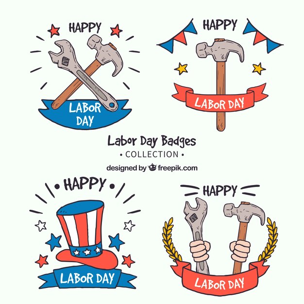 Set of four american hand drawn labor day badges