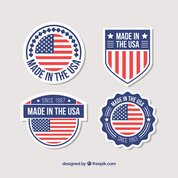 Free vector set of four badges with the american flag