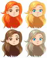 Free vector set of four beautiful cartoon girl heads