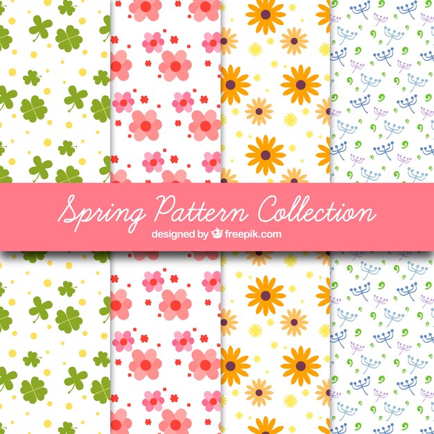 Free vector set of four beautiful spring patterns