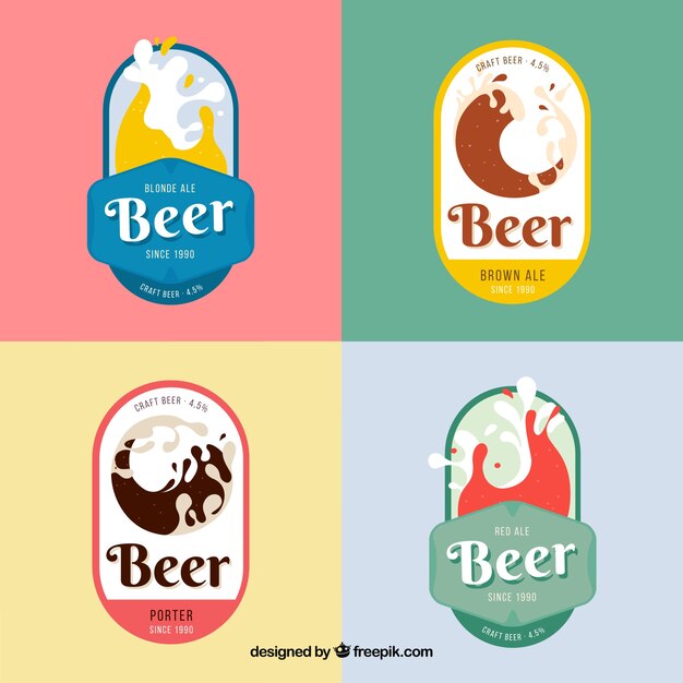 Set of four beer stickers in abstract style