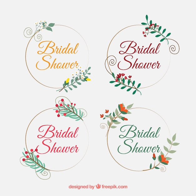 Set of four bridal shower frames with flowers