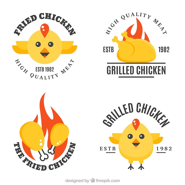 Set of four chicken logos in flat design