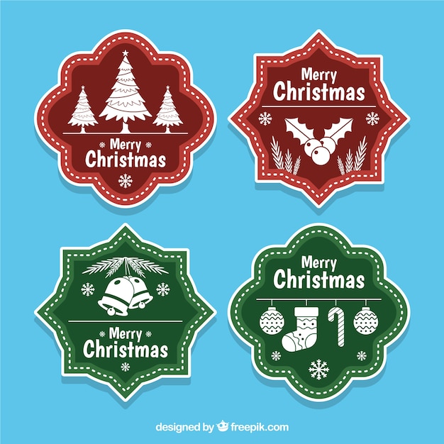 Set of four christmas stickers in vintage style