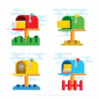 Free vector set of four color mailboxes in flat design