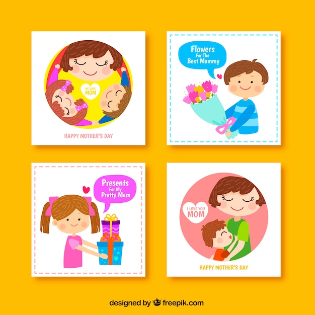 Набор из четырех симпатичных открыток на день матери