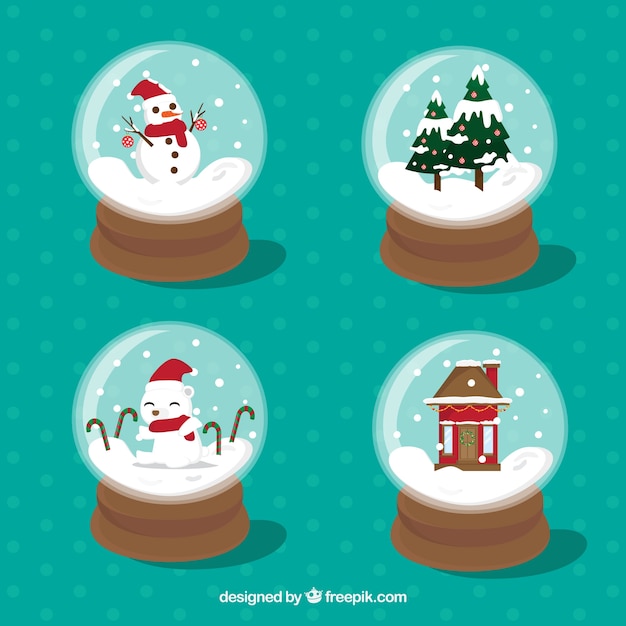 Free vector set of four decorative snowglobe