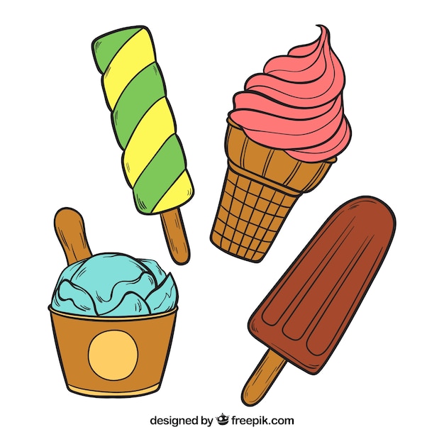 4 개의 맛있는 아이스크림 세트