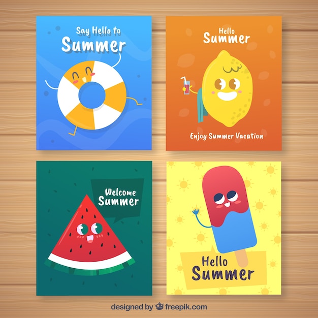 Set of four different summer cards