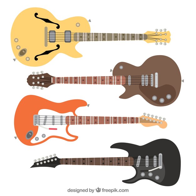 フラットデザインの4つのエレクトリックギターのセット
